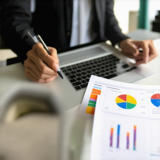 SEO strategist analyzing local search data with charts and laptop.