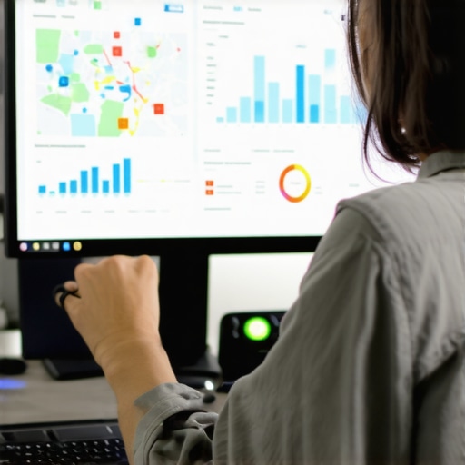 Business owner reviewing SEO analytics for local search optimization.