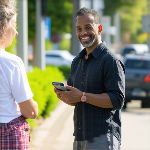 Local business owner interacting with community members