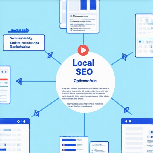Diagram illustrating integrated local SEO tactics including schema markup, mobile optimization, and backlink profile