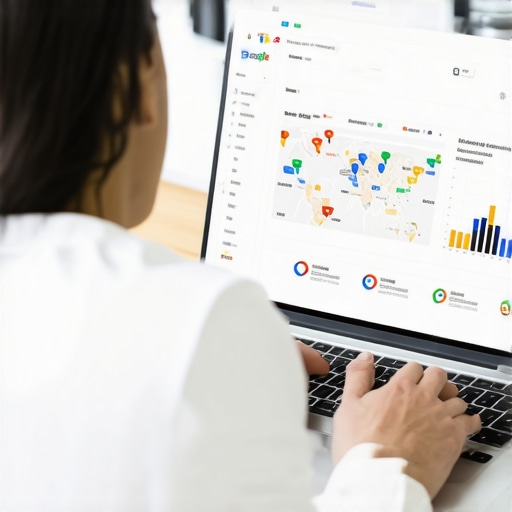 Person reviewing local SEO metrics and Google Maps data on a laptop