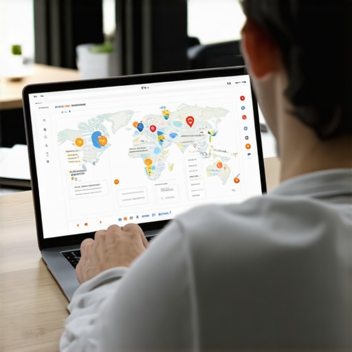 Person reviewing local SEO analytics on a laptop with Google Maps in the background