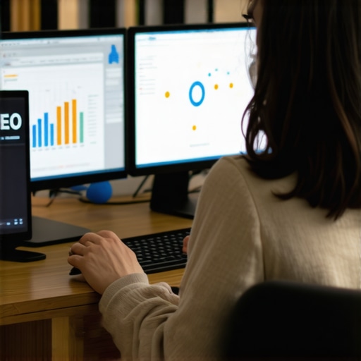 Person analyzing local SEO data on multiple screens