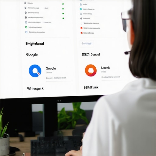 A person analyzing local SEO data using multiple SEO tools on a computer