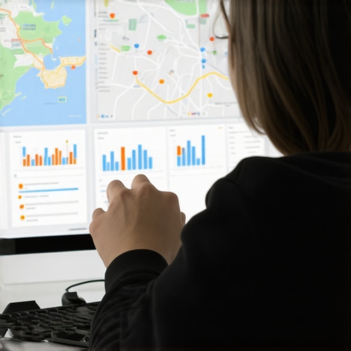 Person reviewing local SEO analytics and map data on a computer.