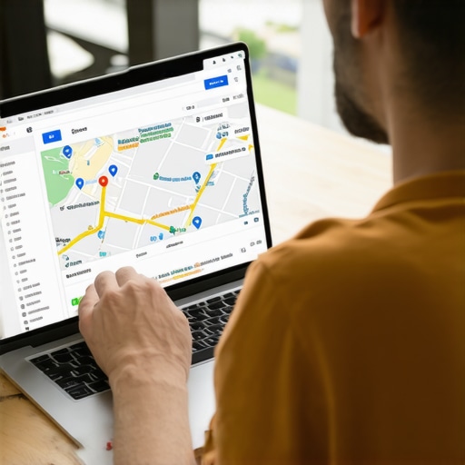 Person reviewing local SEO performance metrics on laptop with Google Maps in background.