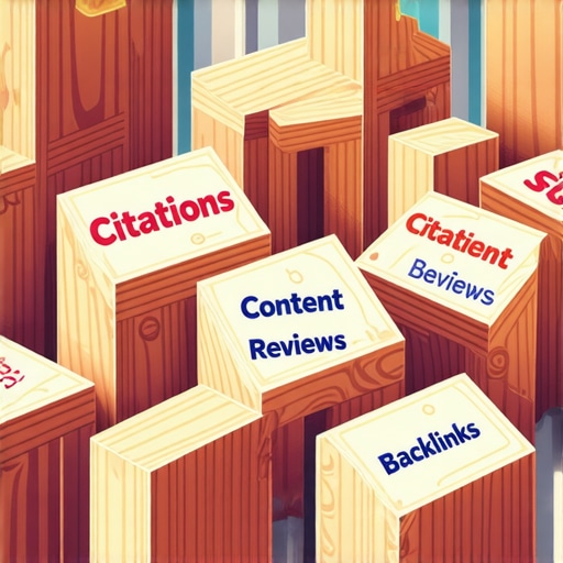 Construction blocks labeled SEO, citations, content, reviews, and backlinks being assembled to symbolize building a local search ranking framework.