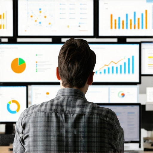 Person reviewing SEO analytics on multiple monitors, symbolizing ongoing SEO management.