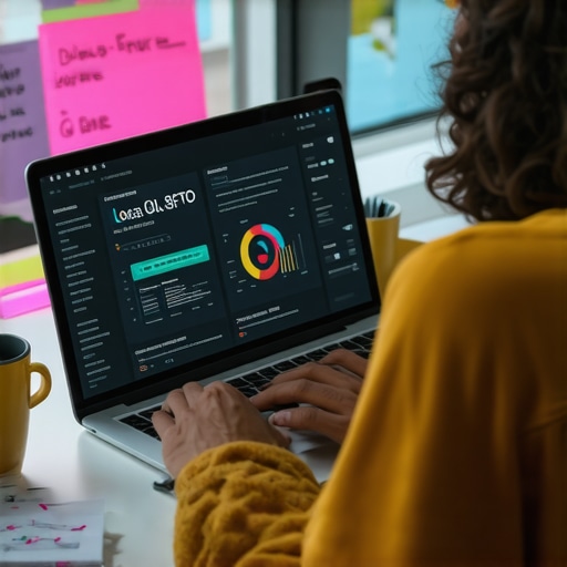 Digital marketer analyzing local SEO data on a laptop.