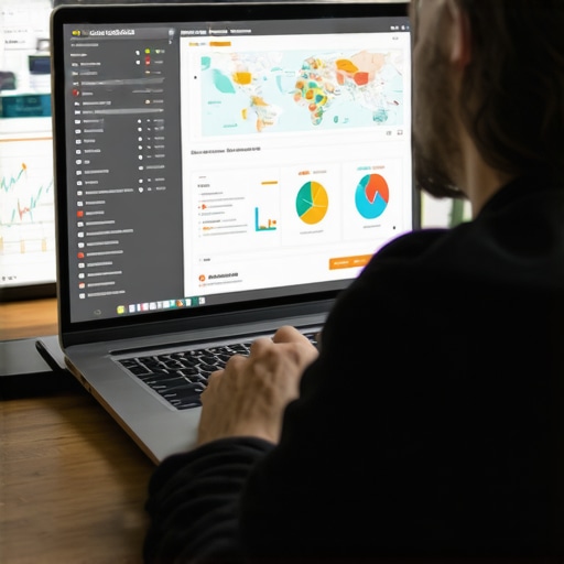 A person reviewing local SEO metrics on a laptop with charts and maps.