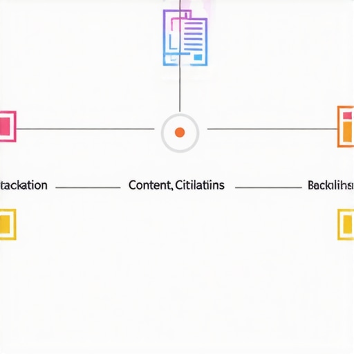 Diagram showcasing the essential elements of a local SEO strategy, including technical setup, Google My Business optimization, content, citations, backlinks, and analytics.