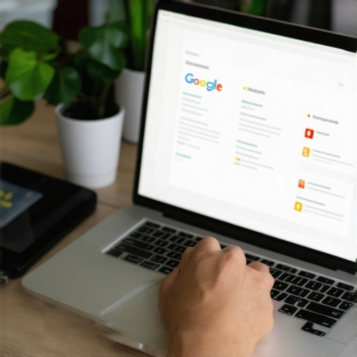 Business owner editing Google My Business profile on laptop with citation and review management tabs.