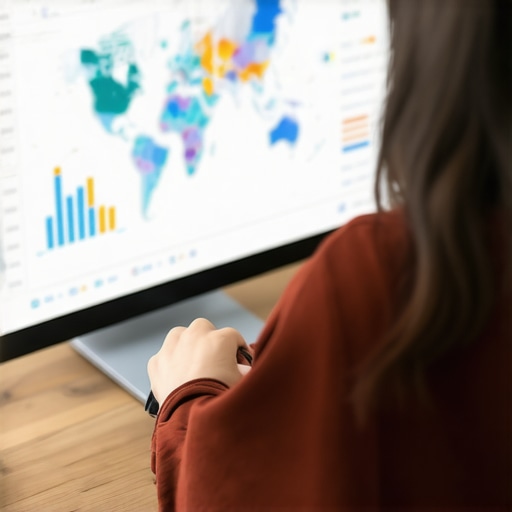 Person analyzing local SEO data with maps and charts related to Google Maps strategy.