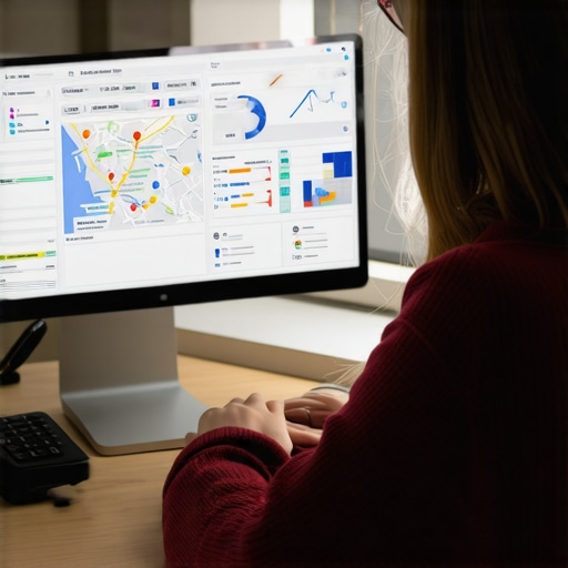 Analyzing Local SEO Data Person reviewing local SEO metrics on a laptop with maps and graphs