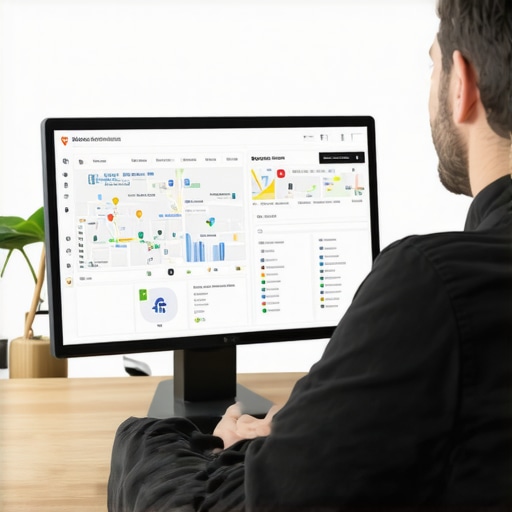 Analyzing Local SEO Data A person analyzing Google Maps and SEO metrics on a computer for local business ranking optimization.