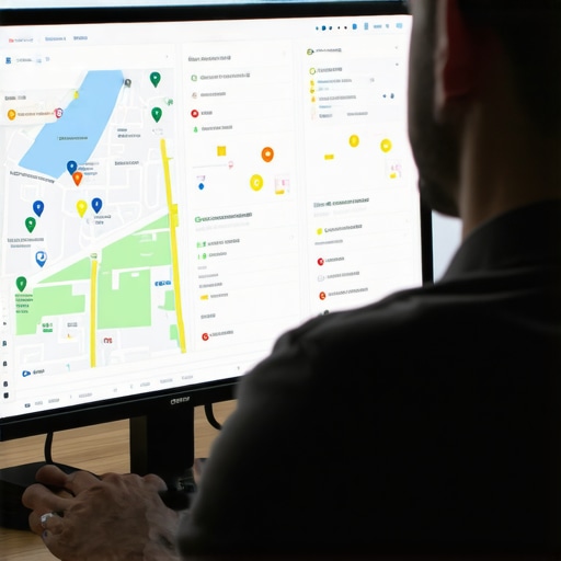 Business owner reviewing local citation consistency on computer.