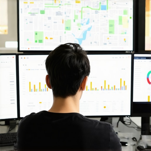 Person reviewing local SEO metrics on computers to improve Google Maps rankings.