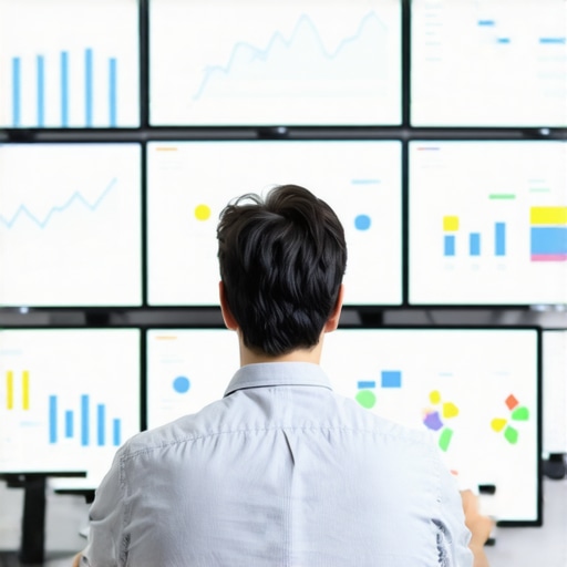 Analyzing Local SEO Metrics A person reviewing local SEO performance with charts and maps displayed on screens.