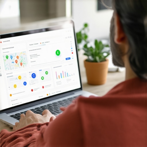 Business owner reviewing SEO and map pack metrics on a laptop