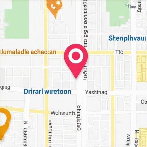 Digital map illustrating local SEO optimization concepts including radius adjustments and signal markers