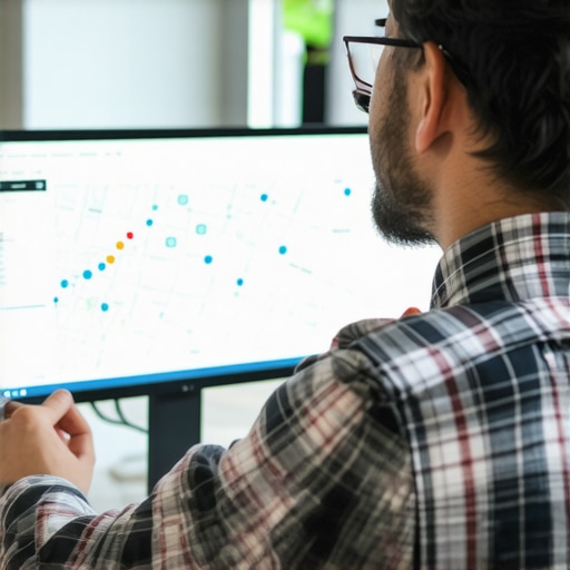 Business owner reviewing local SEO data and neighborhood signals on a laptop.