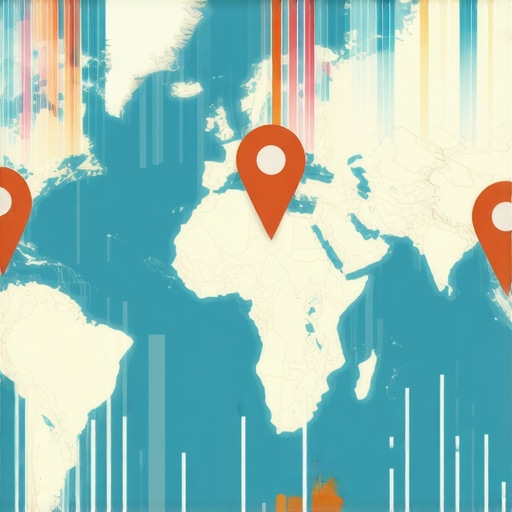 Illustration showing local SEO elements such as maps, citations, and keywords being optimized for better rankings.